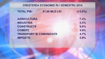 CARTON: CREȘTEREA ECONOMIEI ÎN I SEMESTRU 2014 TOTAL PIB: 47,69 MLD LEI (+3,9%) AGRICULTURA - 7,4% INDUSTRIA - 5,5% CONSTRUCȚII - 9,8% COMERȚ